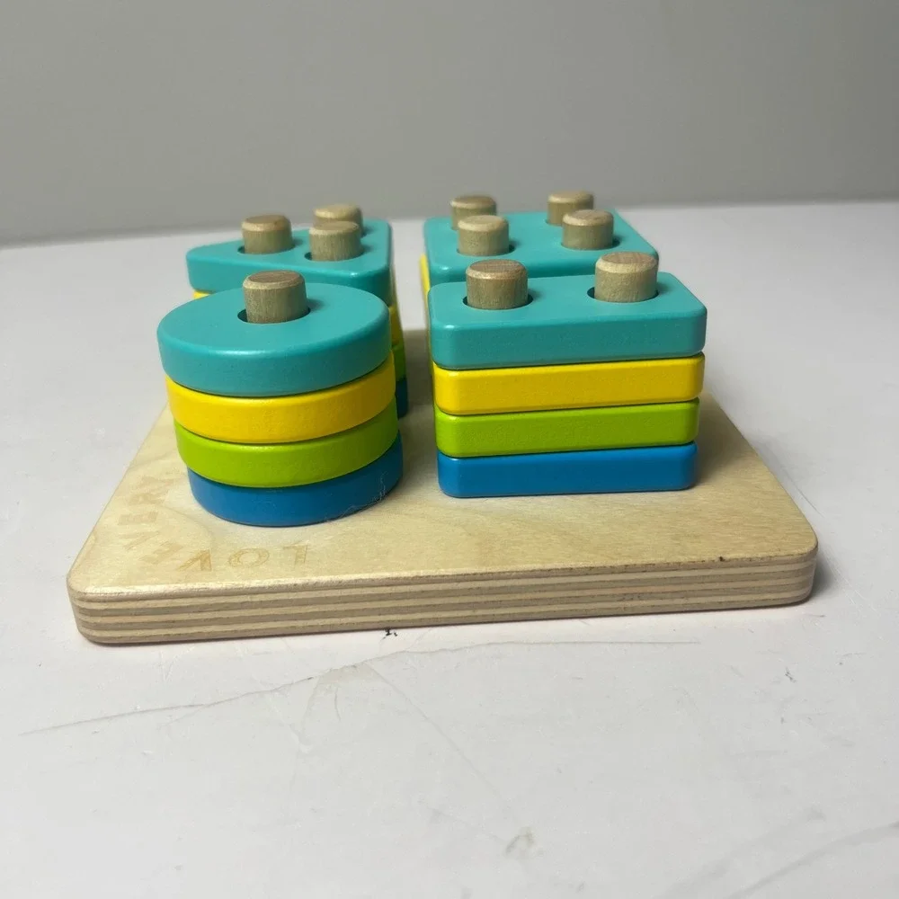 Lovevery Wooden Geometric Peg Puzzle Toddler Multicolor Montessori Stacker Toy